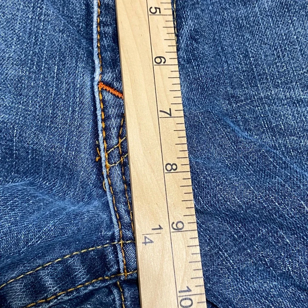 True Religion Ricky Mens 34 Straight Leg Distressed Blue Jeans Made in USA